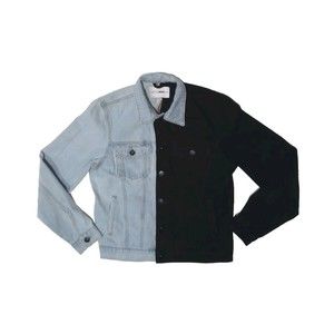 Fashion Nova Men Black and Light Blue Denim Jacket Size L Color-Block